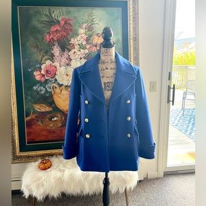 J.Crew Royal Blue Stadium Cloth Nello Gori Majesty Pea Coat LIKE NEW